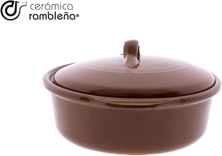 CERÁMICA RAMBLEÑA | Auflaufform aus Steingut mit Deckel | Auflaufform für direktes Feuer | Tradition