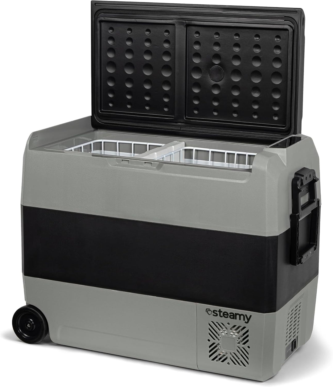 Steamy-E Dual Zone 60 Roller, Elektrische Kompressor Kühlbox mit Rollen, 56 Liter, 12V/ 230V, zum Kü