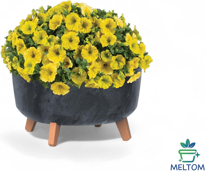 MELTOM Blumentopf Schale mit Füssen Einsatz Blumenschale Kräutertopf Übertopf, 39 cm x 27 cm (Beton