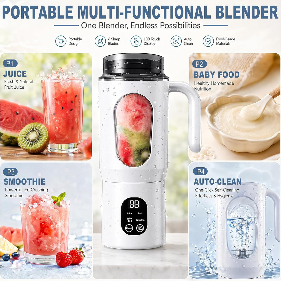 Tragbarer Mixer, 580 ml Persönlicher Mini Entsafter, Wiederaufladbarer Smoothie Maker, mit 12 Rostfr