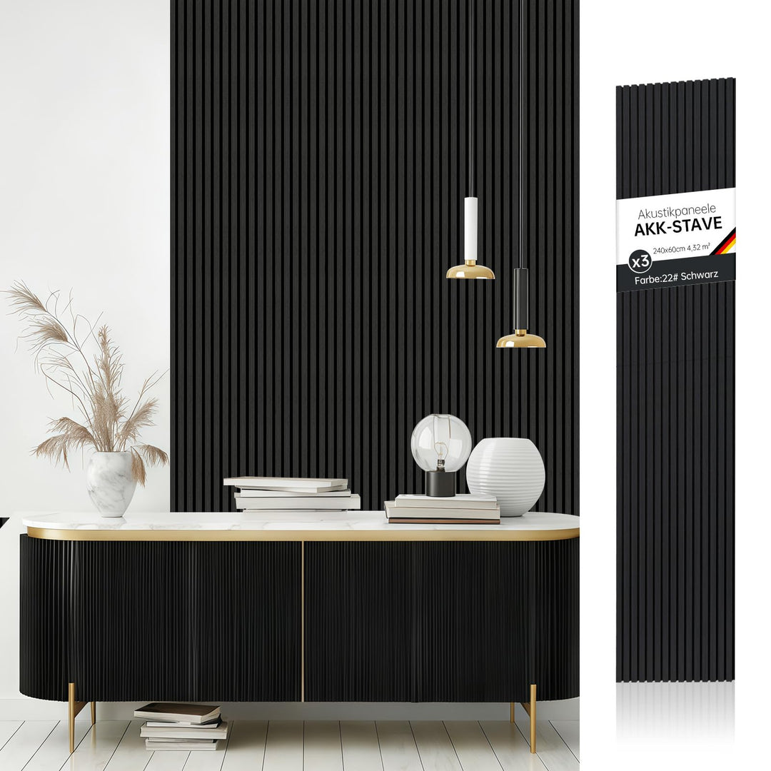 AKK-STAVE Akustikpaneele Holz 240x60 cm (3er-Set 4,32 m²) - Akustik Paneele &amp; Holzpaneele Wand | Hol