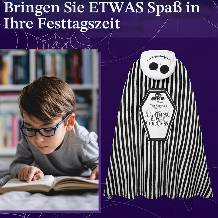 Disney The Nightmare Before Christmas Kuscheldecke mit Kapuze 150x120cm, Weiche Warme Fleecedecke, F