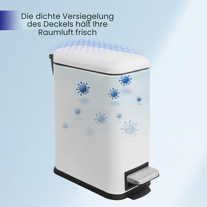 Badezimmereimer mit Deckel, 5 Liter, schlanker Edelstahl-Tretmülleimer mit herausnehmbarem Inneneime
