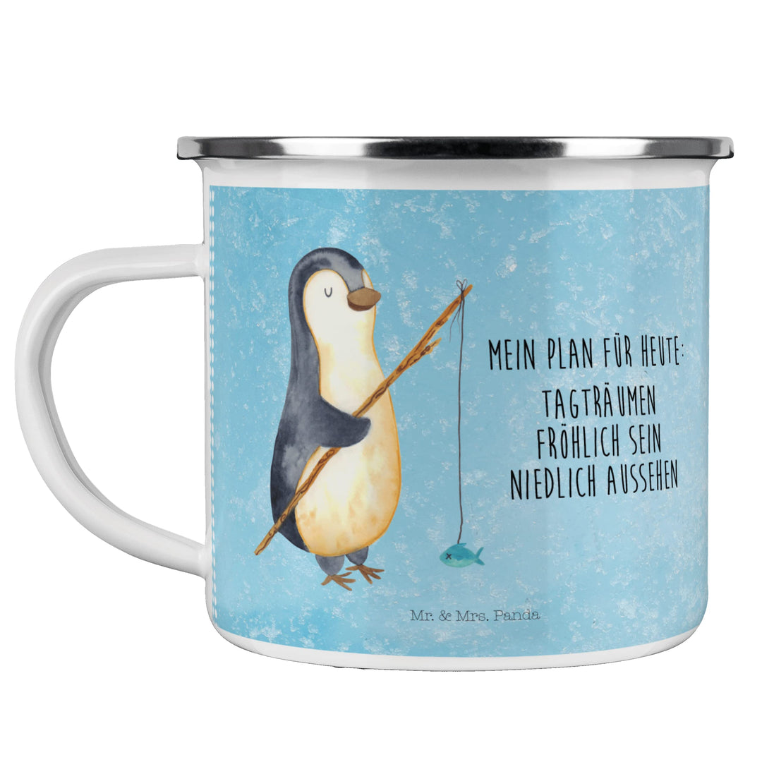 Mr. &amp; Mrs. Panda Camping Emaille Tasse Pinguin Angler - Geschenk, Angelurlaub, Hobby, Camping Tassen