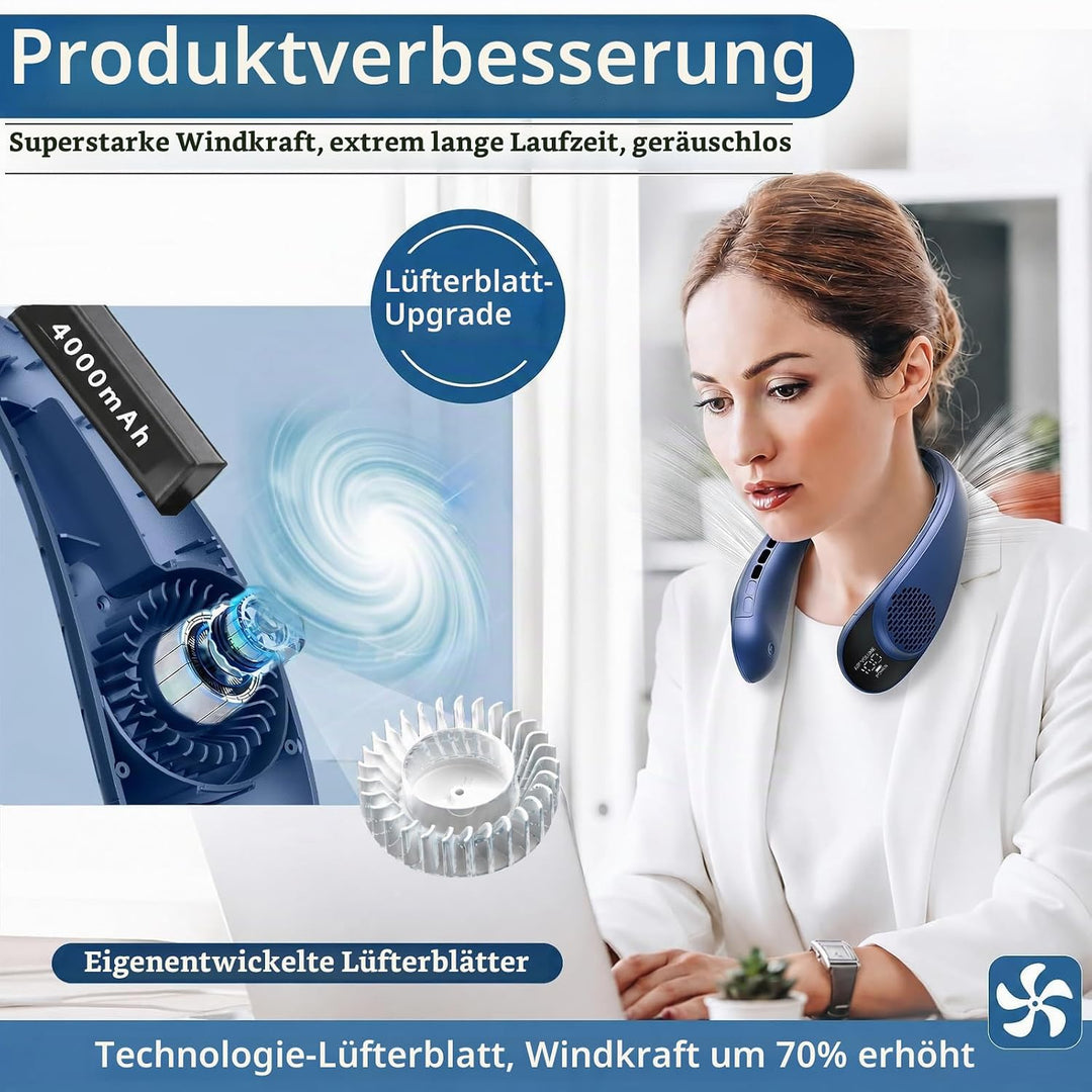 ASNUG Tragbarer Halsventilator, blattloser Halsventilator Blau, Blau