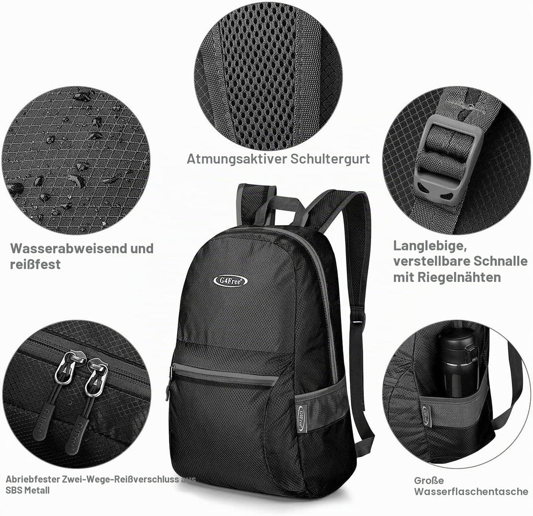 G4Free 20L Faltbarer Rucksack Ultraleichter Wanderrucksack Daypack 20L Schwarzes Update, 20L Schwarz