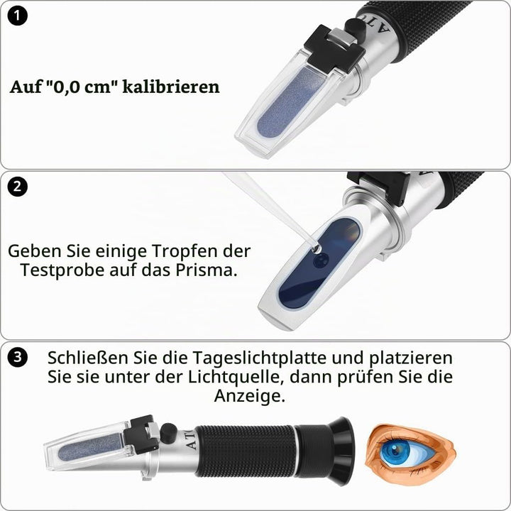 QWORK® Refraktometer 0-140 °Oechsle, 0-32% Brix &amp; 0-25°KMW/BABO – Professionelles Zuckermessgerät mi