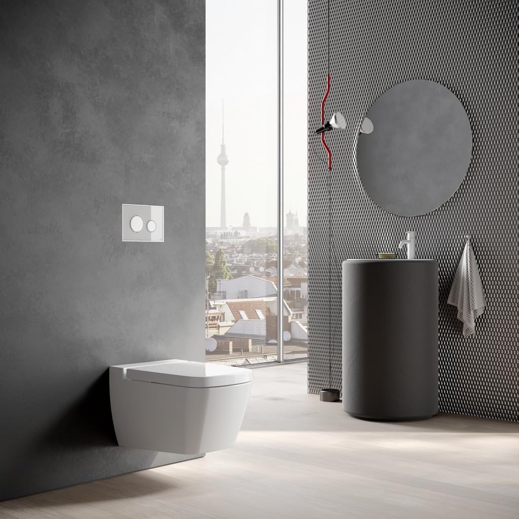 TECE loop Betätigungsplatte für WC (Glas weiss, Tasten weiss, Zweimengentechnik, bedienbar von oben