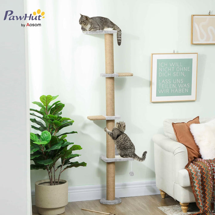 PawHut Kratzbaum Wandmontierter Katzenbaum Kratzsäulen 180 cm Hellgrau