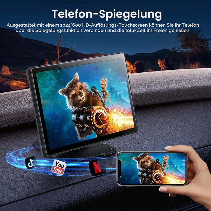 9" Wireless Tragbarers CarPlay Display für Apple Carplay &amp; Android Auto, mit 4K Dash Cam 1080P Rückf