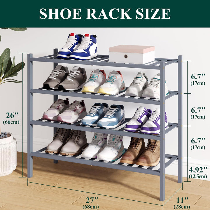 smiry Schuhregal aus Bambus, Schuhregal Platzsparend mit 4 Ebenen, Erweiterbar Stapelbar Shoe Rack,