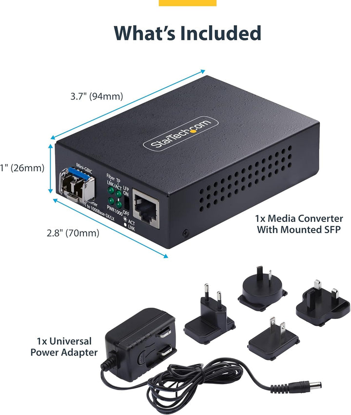 StarTech.com Gigabit Singlemode (SM) LC Glasfaser-Medienkonverter, 10, 100 oder 1000Mbps, 40 km, RJ4