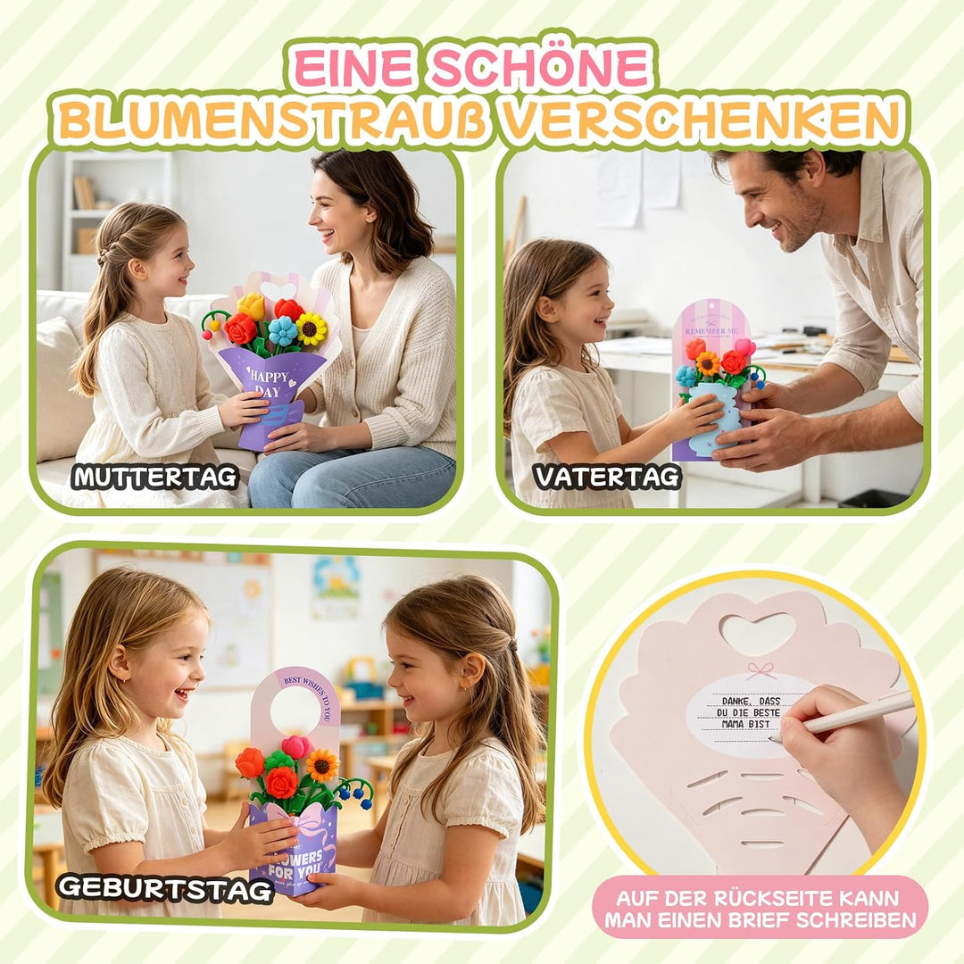 VBACALA Knete Set Kinder Blumenstrauss DIY, Bastelset Kinder zum Selbermachen von Blumen, 48PCS mit
