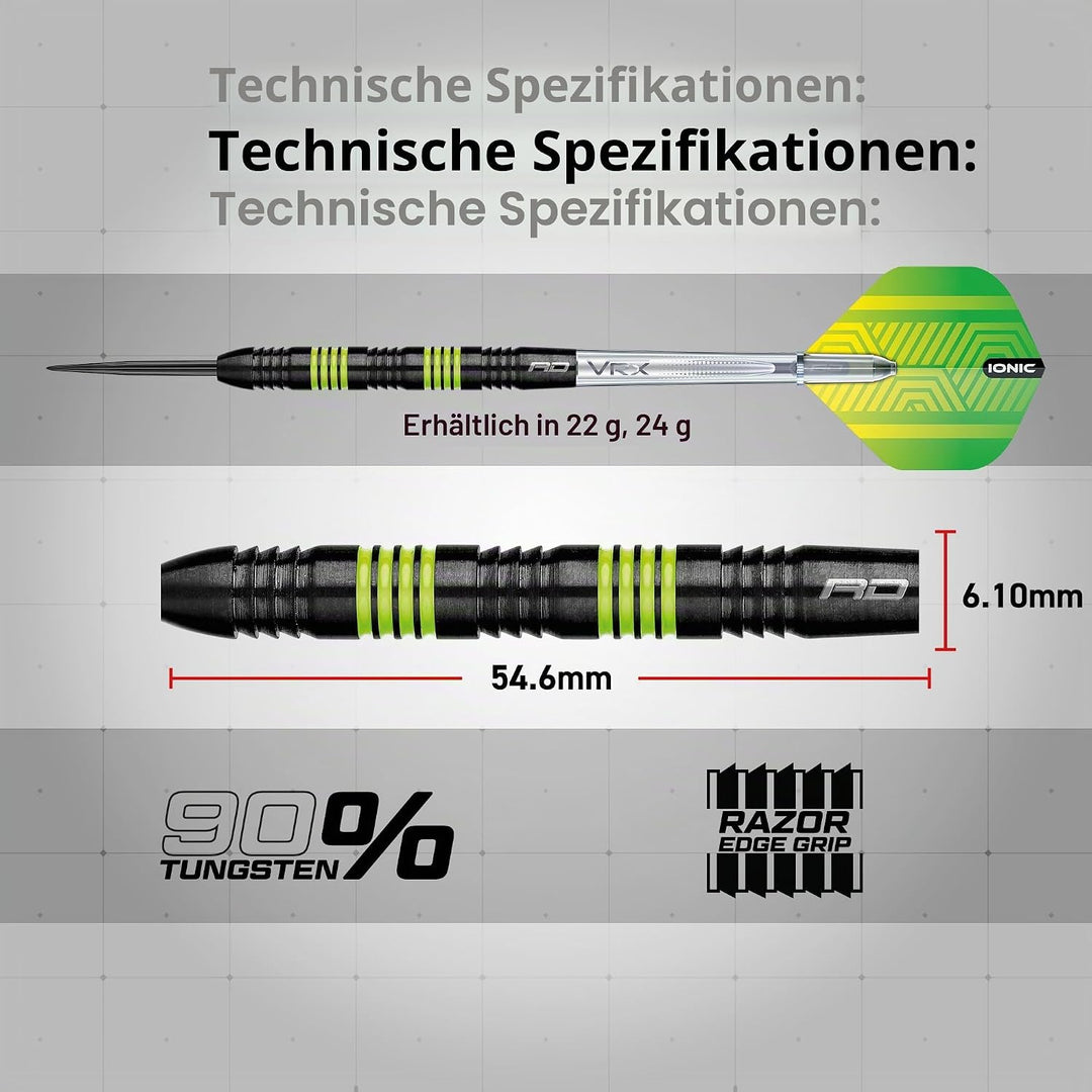 RED DRAGON Freestyle Tungsten Darts Set mit Flights und Schäfte 22.0 Gramm, 22.0 Gramm