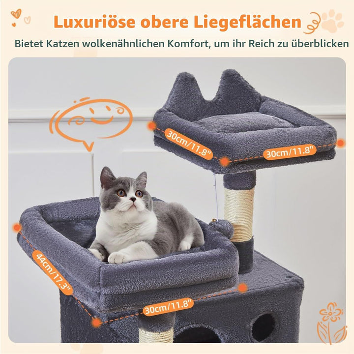Taoqimiao 146CM Kratzbaum Gross, Katzenbaum Katzen Kratzbaum Grosse Katzen Stabil mit 2 Katzenhaus,