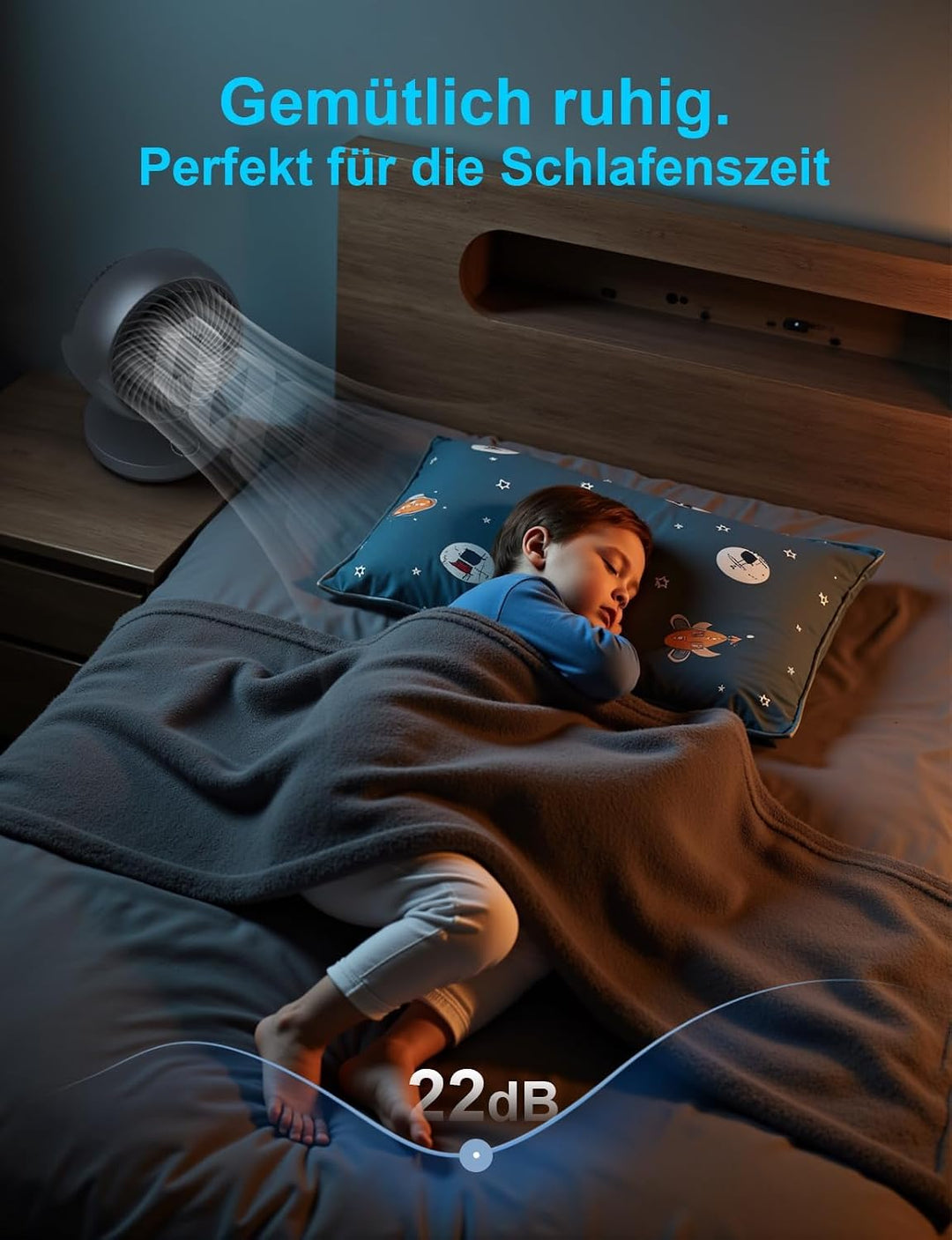 Ventilator Leise, 22dB Tischventilator mit Luftzirkulation, 3D Turbo Air Circulator, 3 Stufen &amp; 100°