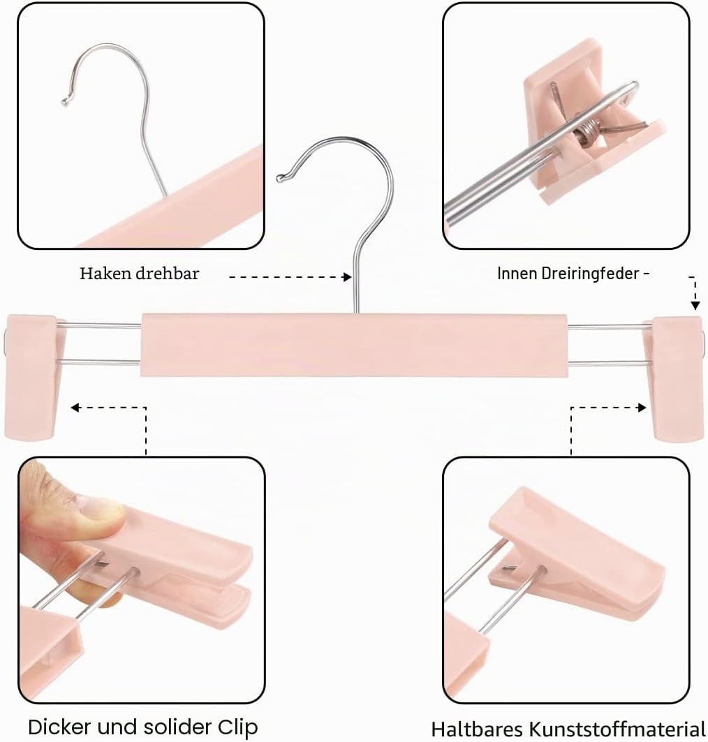 GUANJUNE Kleiderbügel,Platzsparende Rockhalter mit 360 ° Schwenkhaken,Verstellbare Clips Hosenbügel,