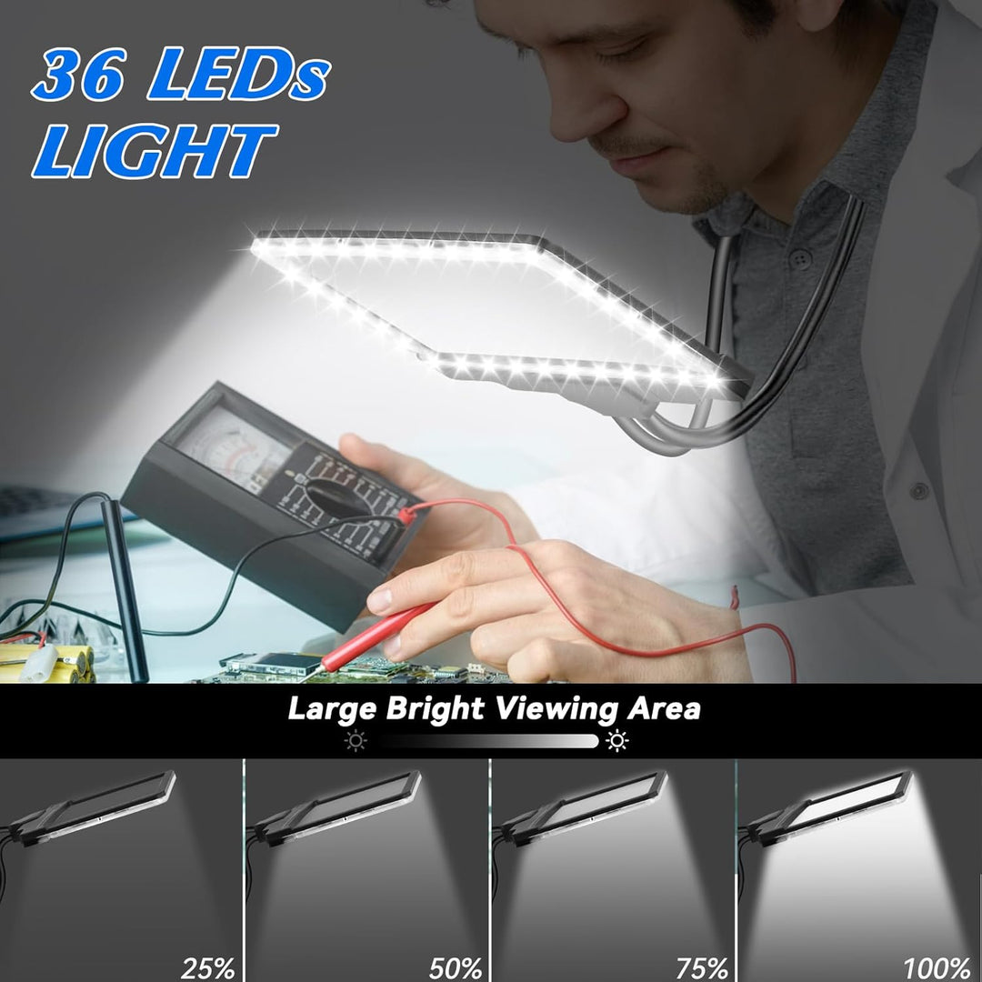 NZQXJXZ 5X Hands Free Lupe mit Licht hängenden Hals, 36 LED Flexible Schwanenhals Full Page Vergröss