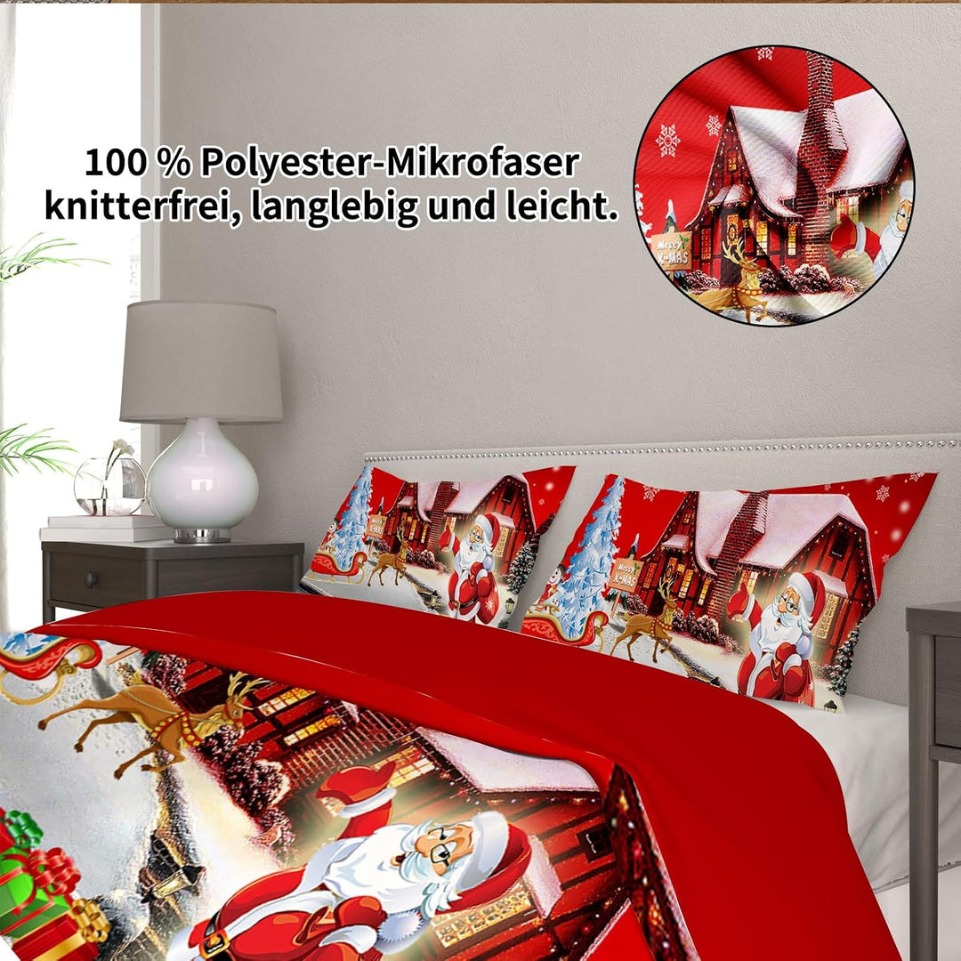 UGZDEA Weihnachts Bettwäsche Set 200x200cm, 3D Christmas Bettwäsche-Set Mit 2 Kissenbezügen, Weihnac