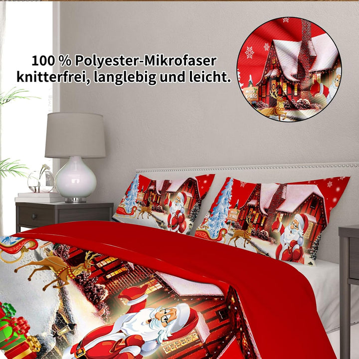 UGZDEA Weihnachts Bettwäsche Set 200x200cm, 3D Christmas Bettwäsche-Set Mit 2 Kissenbezügen, Weihnac