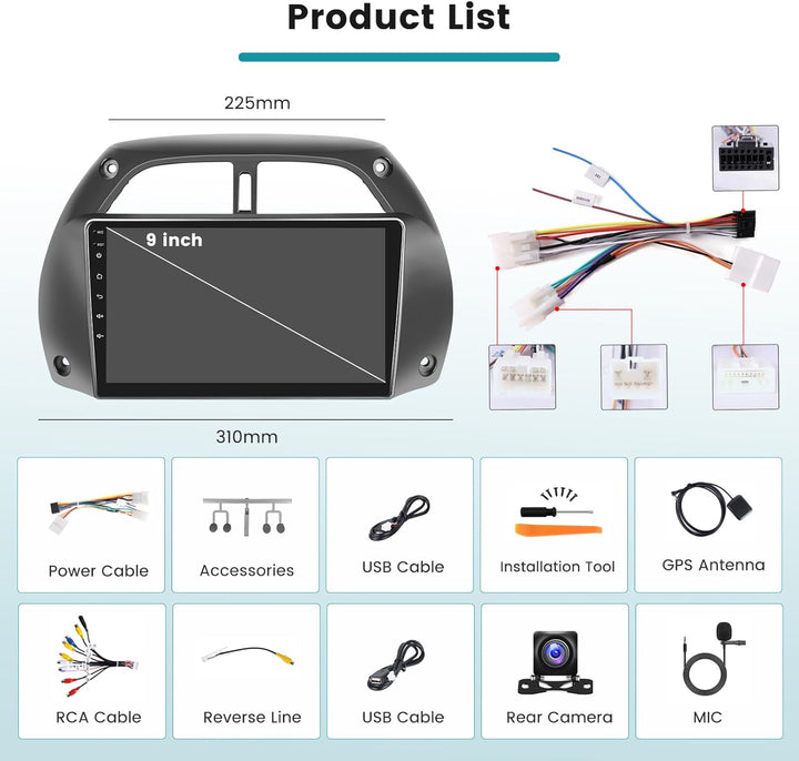 Hikity 2G 64G Android 15 Autoradio Für Toyota RAV4 2001-2006 mit Wireless Carplay Android Auto,9 Zol