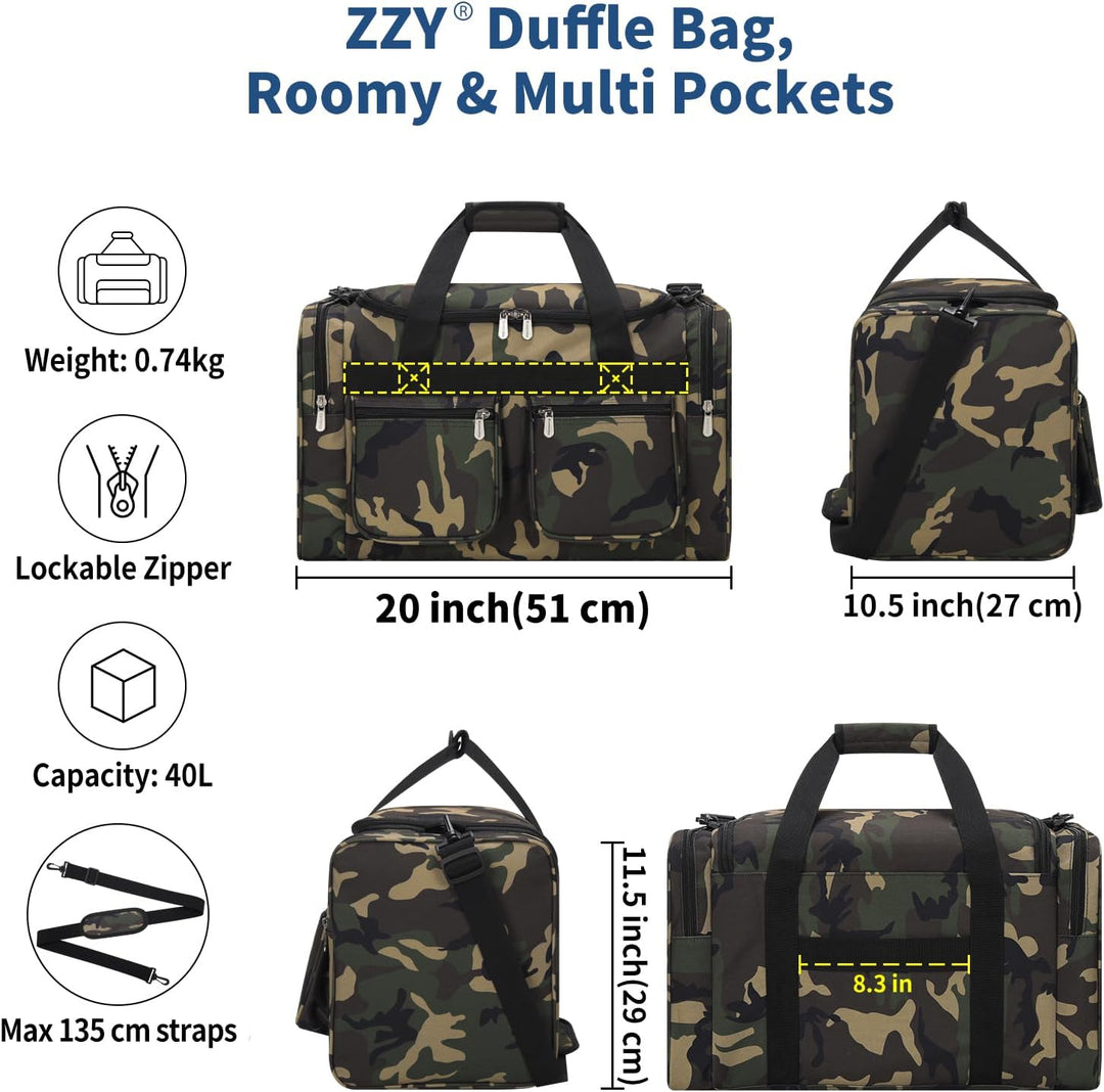 ZZY Sporttasche 40L für Herren mit 2 Seitentaschen &amp; Wasserabweisend - Leichte Reisetasche für Sport