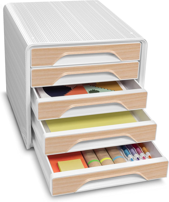 CEP Schubladenbox mit 5 flachen Schubladen Silva Weiβ Holz Weiss / Buche, Weiss / Buche