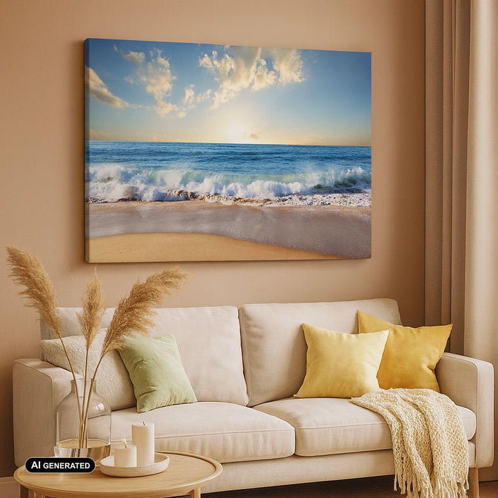 Bilder auf Leinwand Meer Ufer Wasser Leinwandbild mit Rahmen 70x50cm Wandbilder Dekoration Wohnzimme
