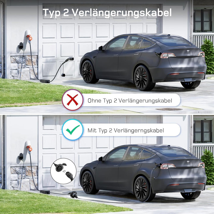 dé Typ 2 Verlängerungskabel für Wallbox[5m, 11kW, 16A] 3-phasig Ladekabel 11kW 5m, 11kW 5m