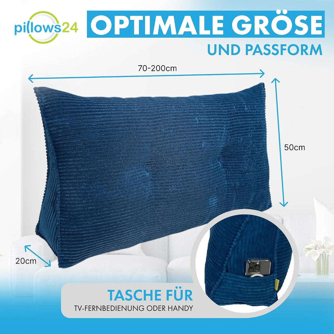 Cord Rückenkissen für Bett &amp; Sofa mit abnehmbarem, waschbarem Bezug [ 100cm - Cord-Graphit ] | Beque
