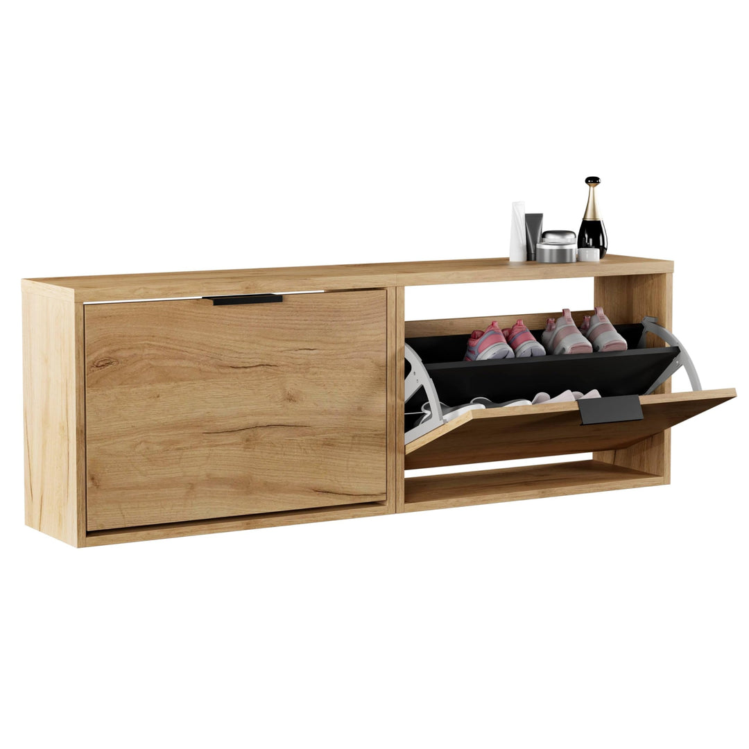 Planetmöbel 2 x Schuhschrank schmal mit 1 Klappe platzsparender Gold Eiche 2x 1 Klappe, Gold Eiche 2