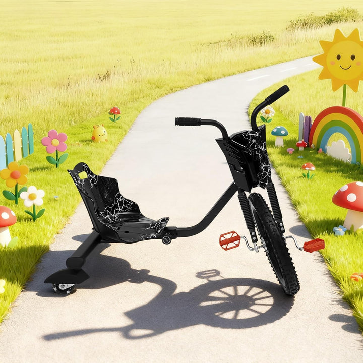 Drift-Trike mit Pedalantrieb Go-Kart Bis 80kg für Kinder Schwarzer Blitz, Schwarzer Blitz