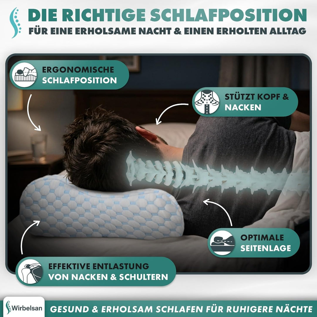 Ergonomisches Nackenstützkissen aus Memory Foam, Höhenverstellbar mit 4 Lagen &amp; 6 Höhen, inklusive 2