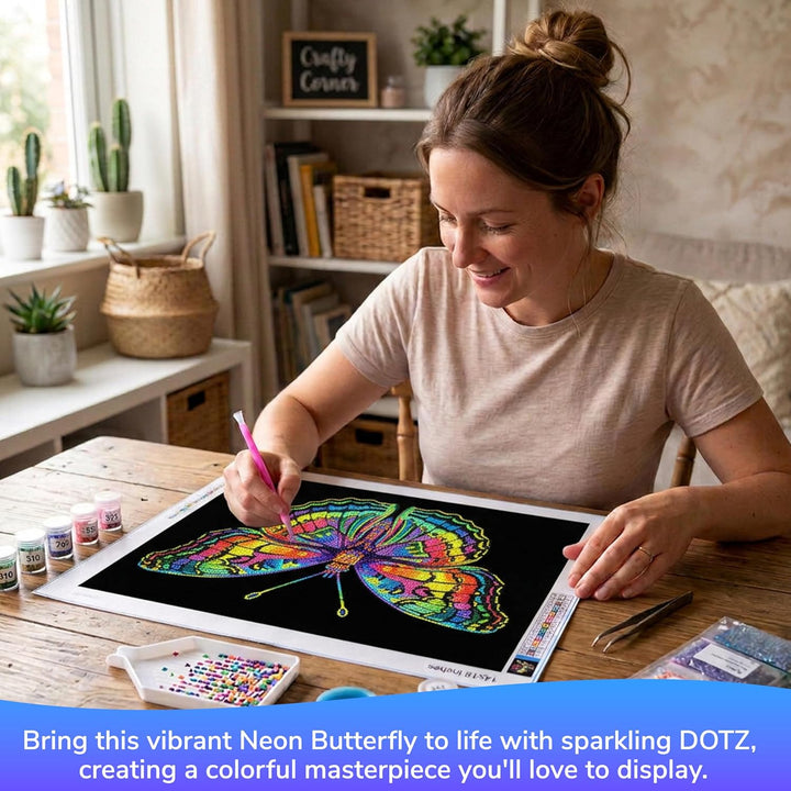 DIAMOND DOTZ 2594366 Original 5D Diamond Painting Set, Neon Schmetterling, mit Neonfarben und Samt,
