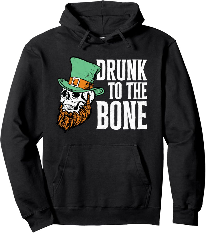 Drunk to the Bone St Patricks Skull Funny Vintage Beer Pullover Hoodie