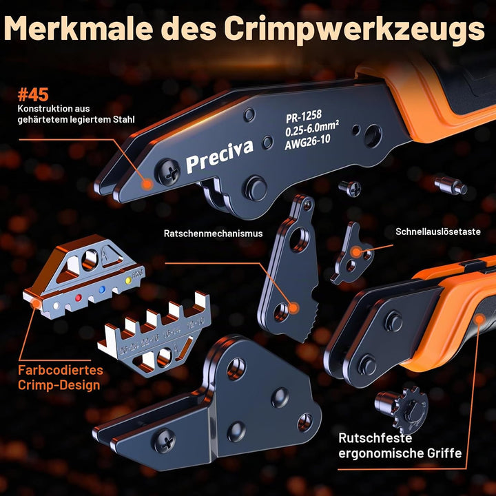 Preciva Crimpzange für Schrumpfverbinder mit 220 STÜCK Schrumpf-Stossverbindern(0.25-6mm²) Mit Aufbe