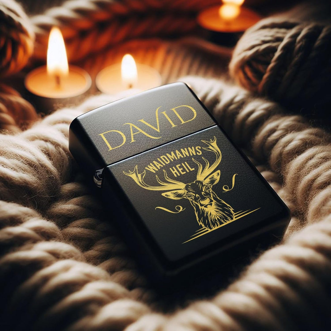 Waidmannsheil Hirsch Zippo Feuerzeug mit Gravur personalisiert | Geschenkidee Jäger Geschenke Männer