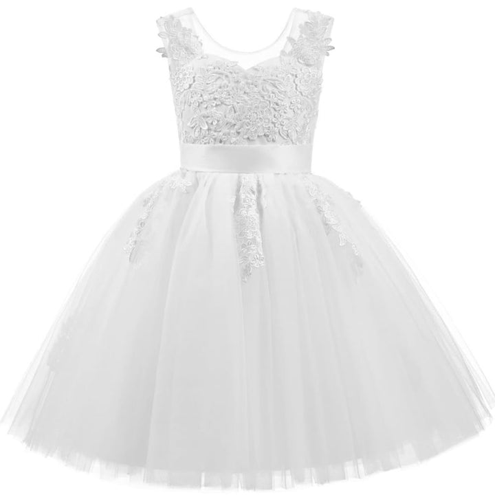 PLWEDDING Spitze V zurück Tüll Blumenmädchen Kleid Junior Mädchen Brautjungfer Hochzeit Partykleider