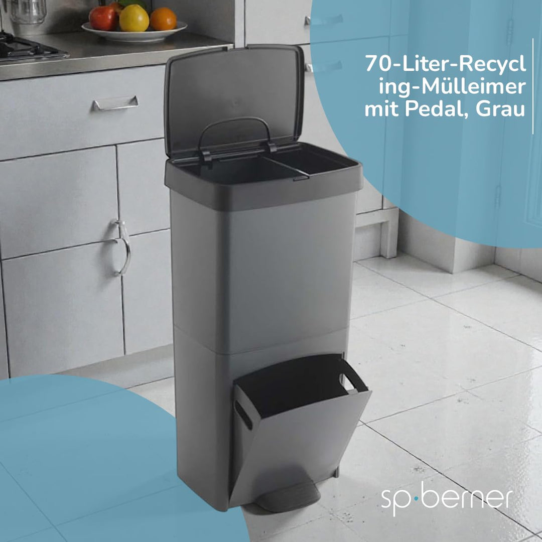 Müll- oder Recyclingbehälter 70L, VERTIKAL, 2 Fächer, Abfallbehälter, 76 cm, einfache Handhabung