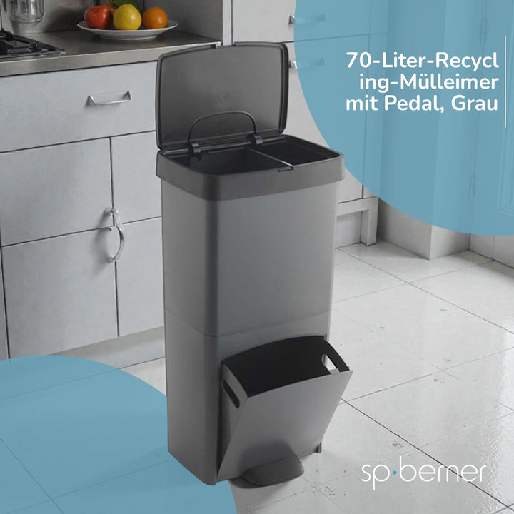 Müll- oder Recyclingbehälter 70L, VERTIKAL, 2 Fächer, Abfallbehälter, 76 cm, einfache Handhabung