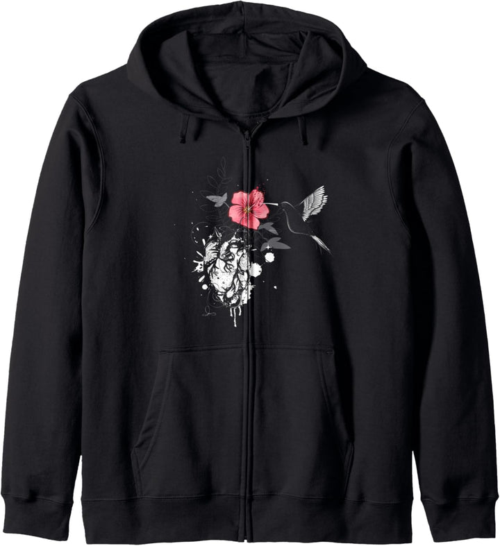 Kolibri und Herz mit Blume Kapuzenjacke