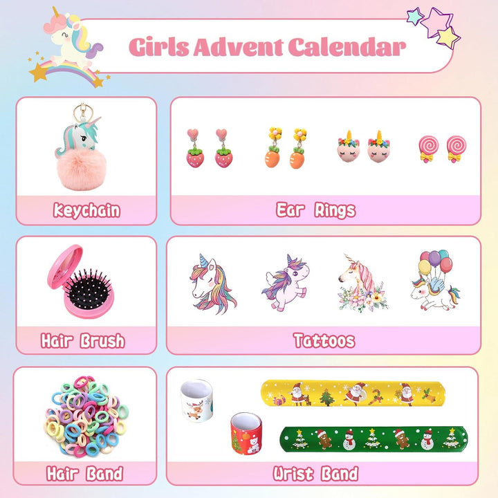 Adventskalender 2025 Mädchen, Einhorn Weihnachtskalender kinder, 24-tägige Weihnachts-Countdown-Box,