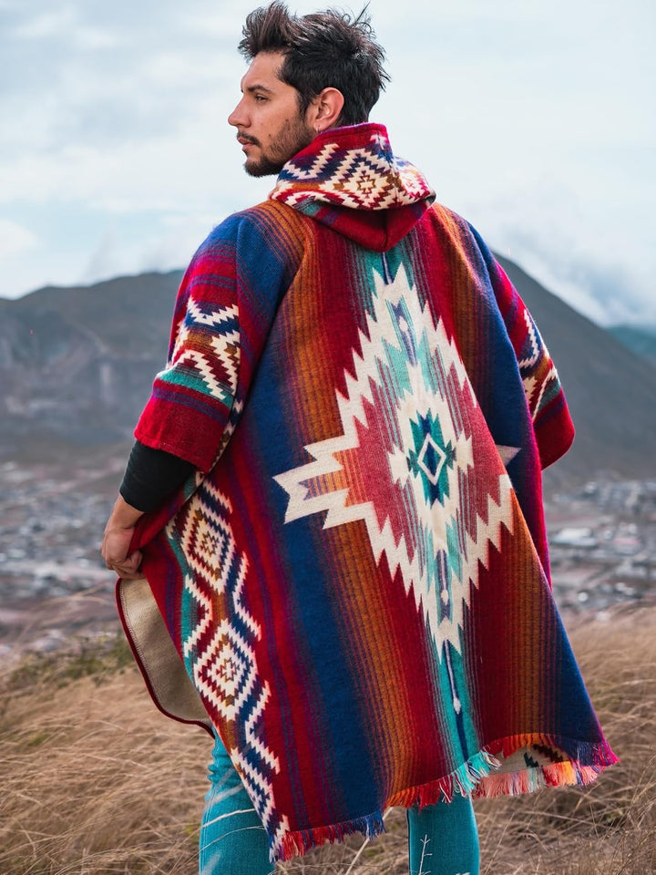 Alpaca World Unisex Alpaka Poncho Einheitsgrösse Wein, Lila, Orange, Variety, Einheitsgrösse Wein, L
