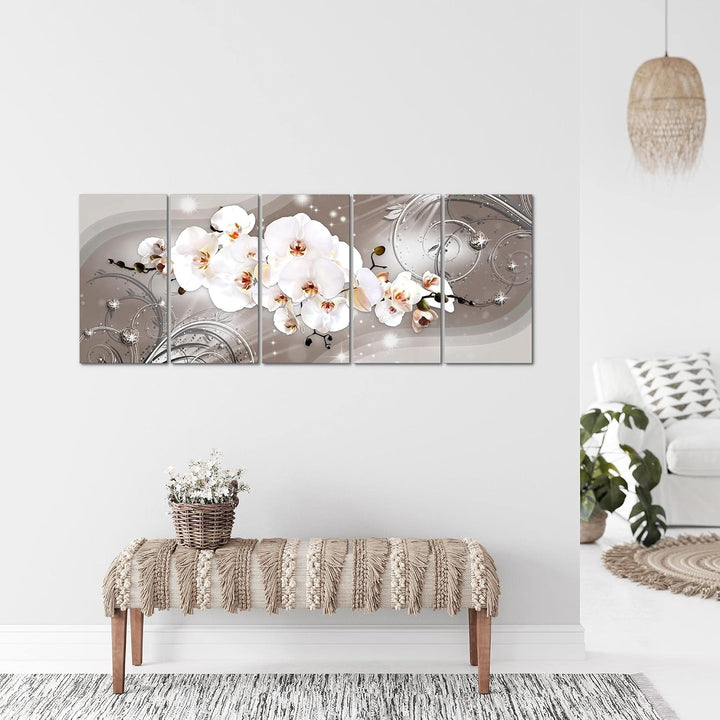 Runa Art Wandbild XXL Blumen Orchidee Wohnzimmer Schlafzimmer 200 x 80 cm Beige Braun 5 Teilig - Mad
