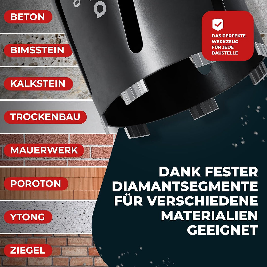 Fortura Kernbohrer/Bohrkrone Ø50-162mm / 200mm Länge/SDS Plus/Dosenbohrer/Diamantbohrkrone/Bohrkrone