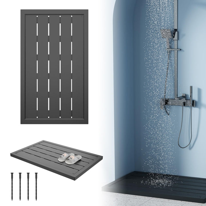 LZQ Bodenplatte Solardusche Gartendusche PP-Kunststoff 100x65 cm Anthrazit