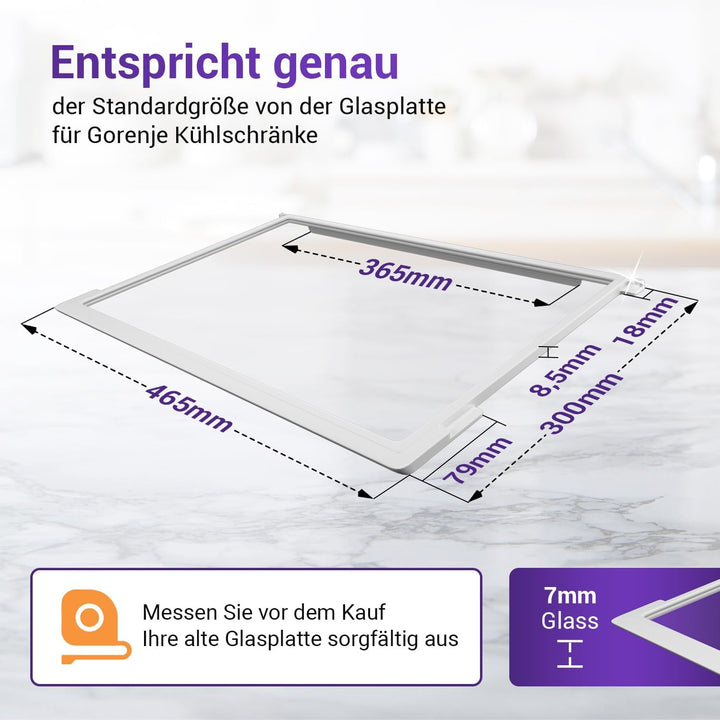 Viоks.pro Kühlschrank Glasplatte Ersatz für Gorenje Kühlschrank Einlegeboden Glas 163336 465 x 300 m