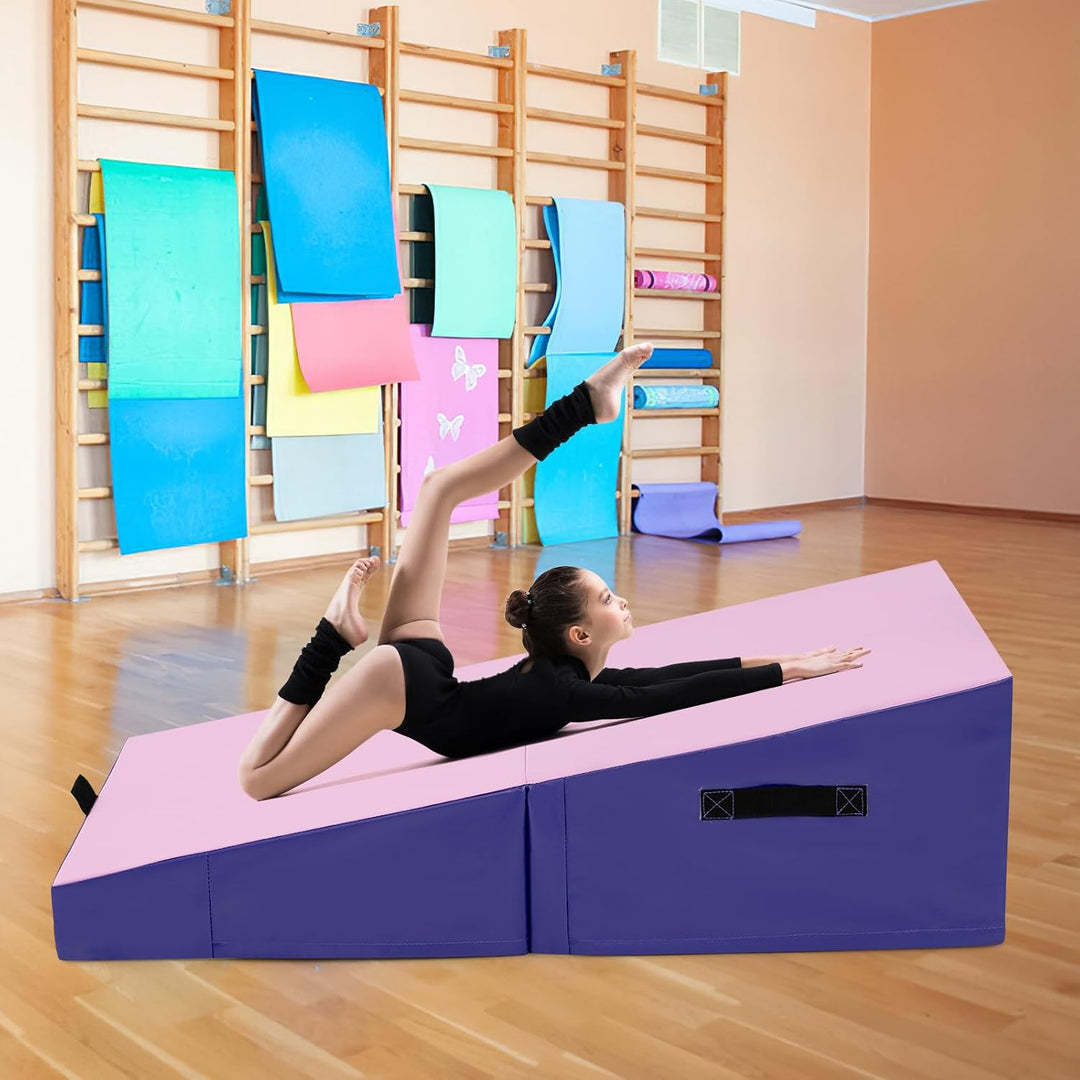 GYMAX Neigbare Gymnastikmatte, Schräge Gymnastikmatte mit Keilform &amp; Tragegriff, Weichbodenmatte, fa