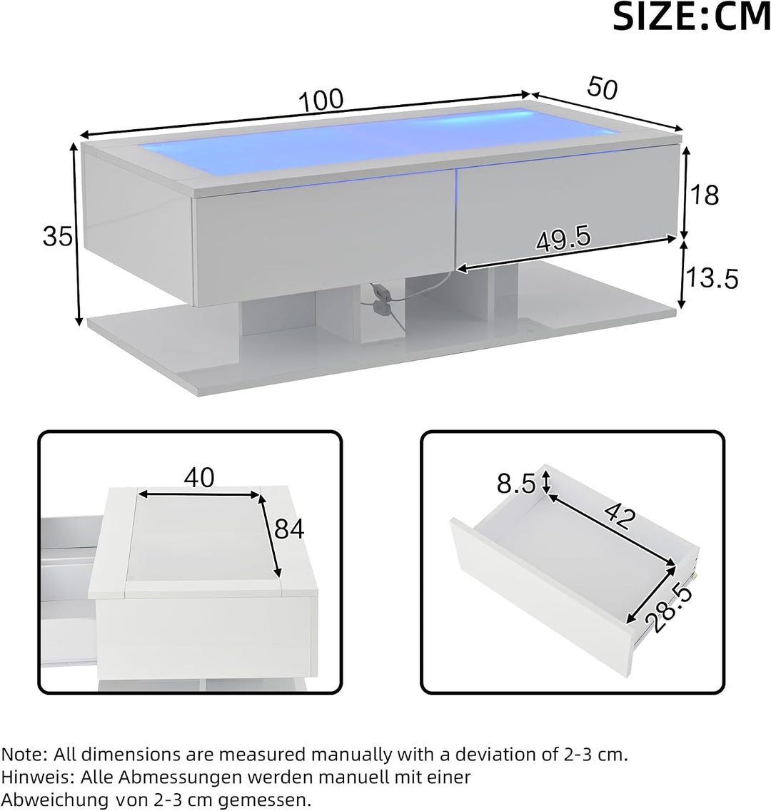 Merax Couchtisch Weiss, Wohnzimmertisch Hochglanz mit LED Beleuchtung, Modern Beistelltisch Kaffeeti