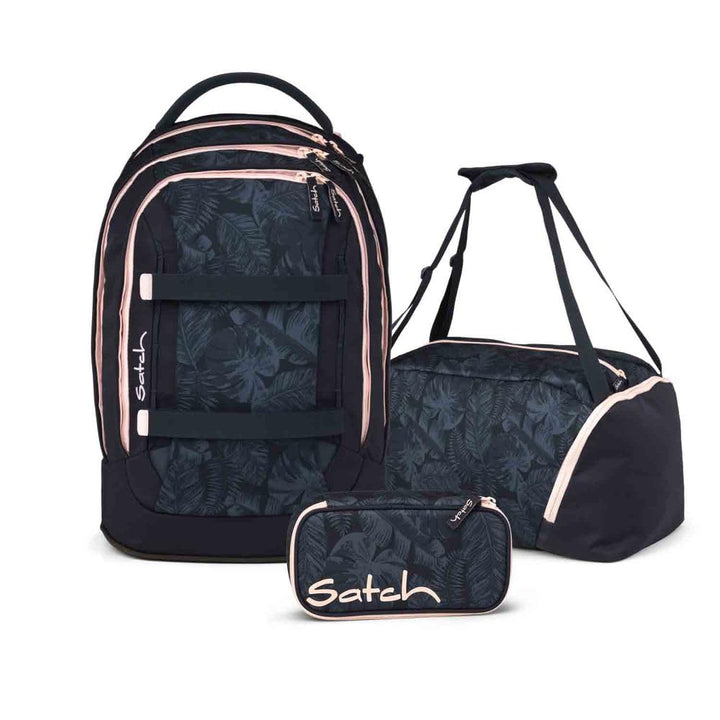 Satch Pack Schulrucksack Set 3tlg. inkl. Schlamperbox und Sporttasche (Midnight Jungle), Midnight Ju